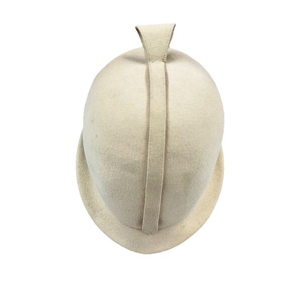 Adolfo Accessories - Vintage Adolfo II Marshall Fields Felt Equestrian Dome Hat Cream Union Made USA